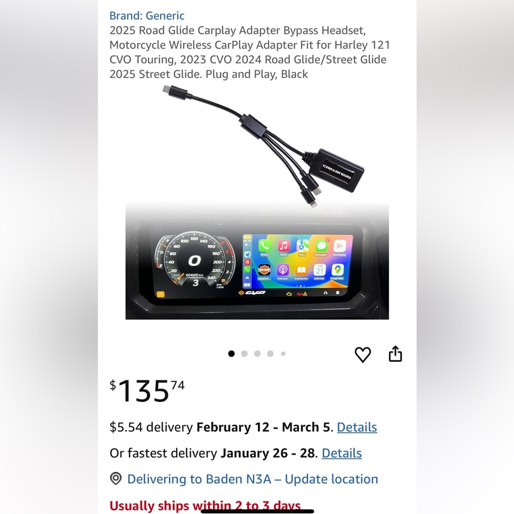 Black Motorcycle Wireless CarPlay Adapter
